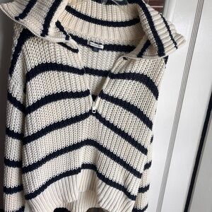 American Eagle Outfitters Navy and Cream Striped Cowl Neck Sweater